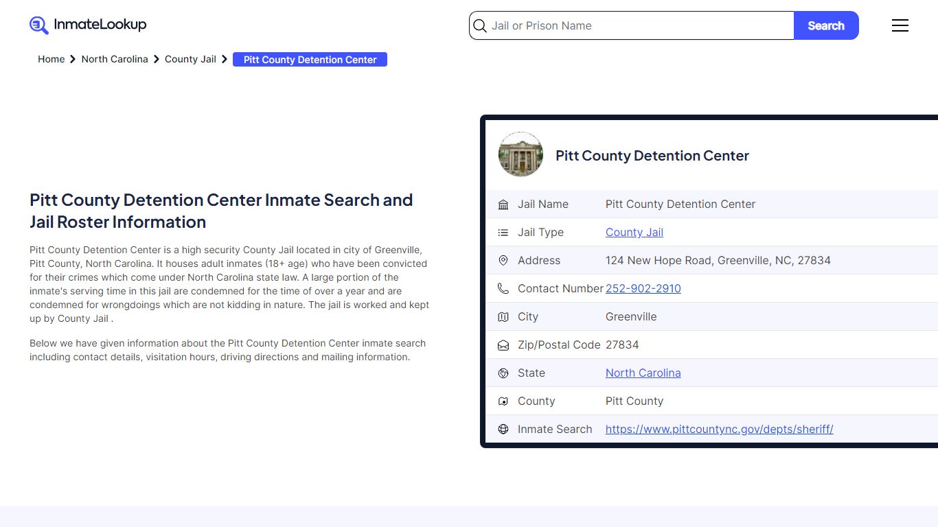 Pitt County Detention Center Inmate Search - Greenville North Carolina ...